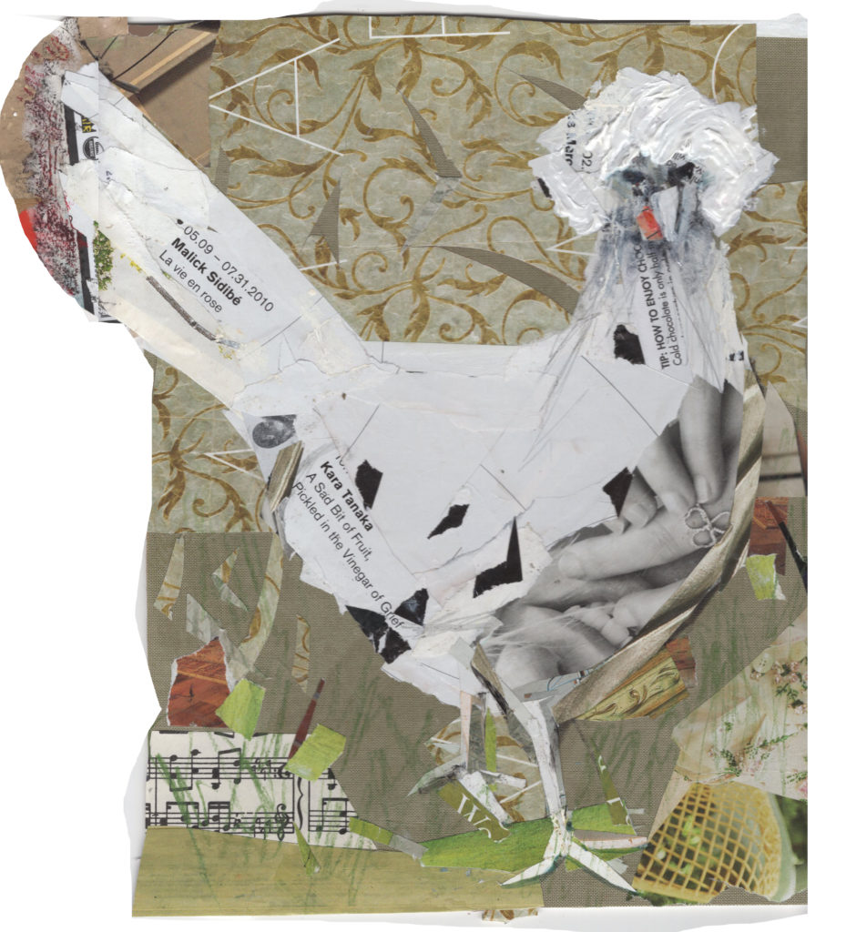 White Polish Chicken by Kathryn DeMarco, collage approx 16 x 14 at Craven Allen Gallery 450