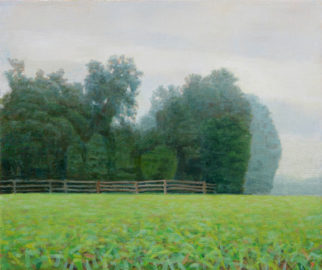 Six Acre Parcel Looking East Summer Afternoon Mist, 11x13, Oil on linen by John Beerman at Craven Allen Gallery