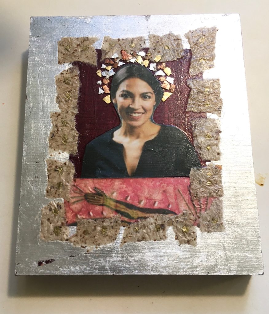 AOC by Madelyn Smoak, collage on wood 6 x 5 at Craven Allen Gallery