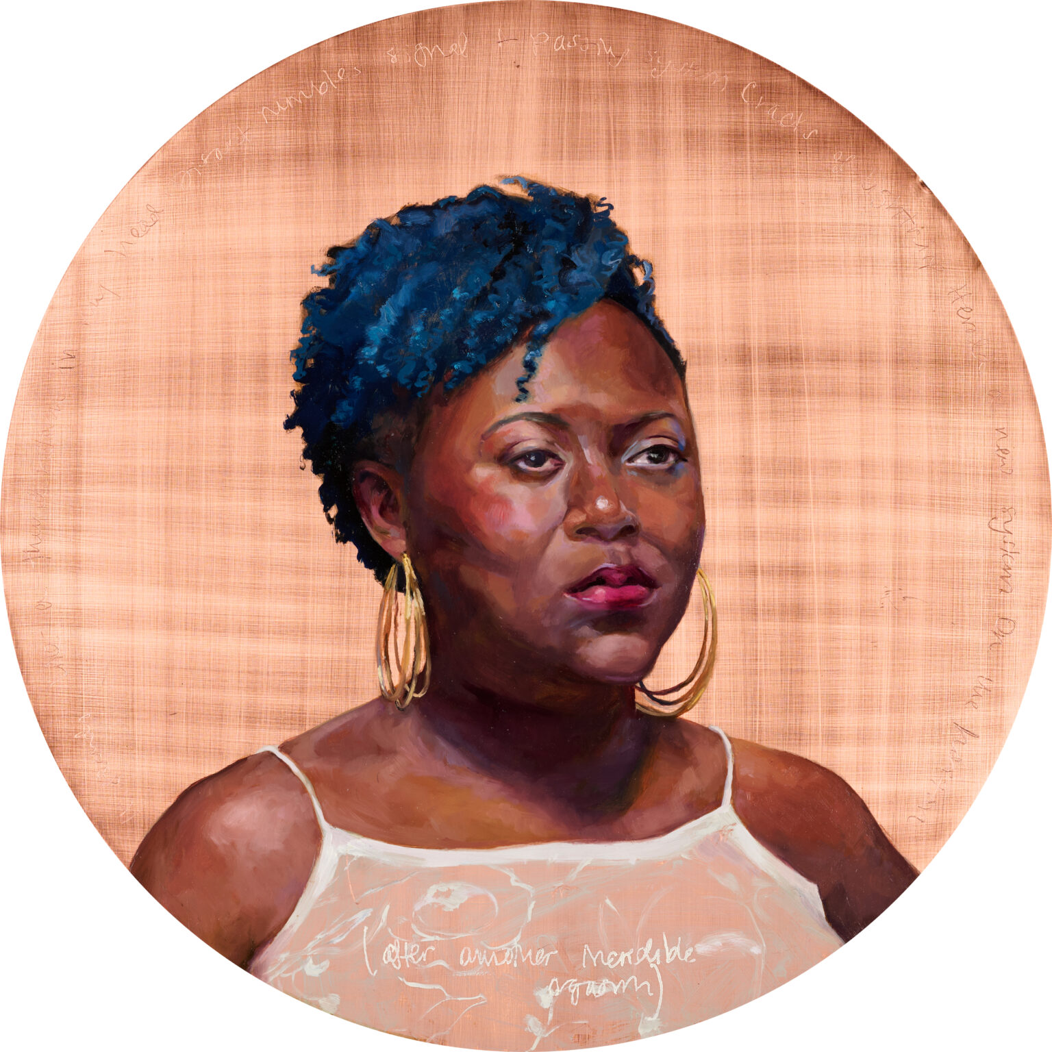 Courtney by Alia El-Bermani, oil on copper, 20 x 20, 8,000