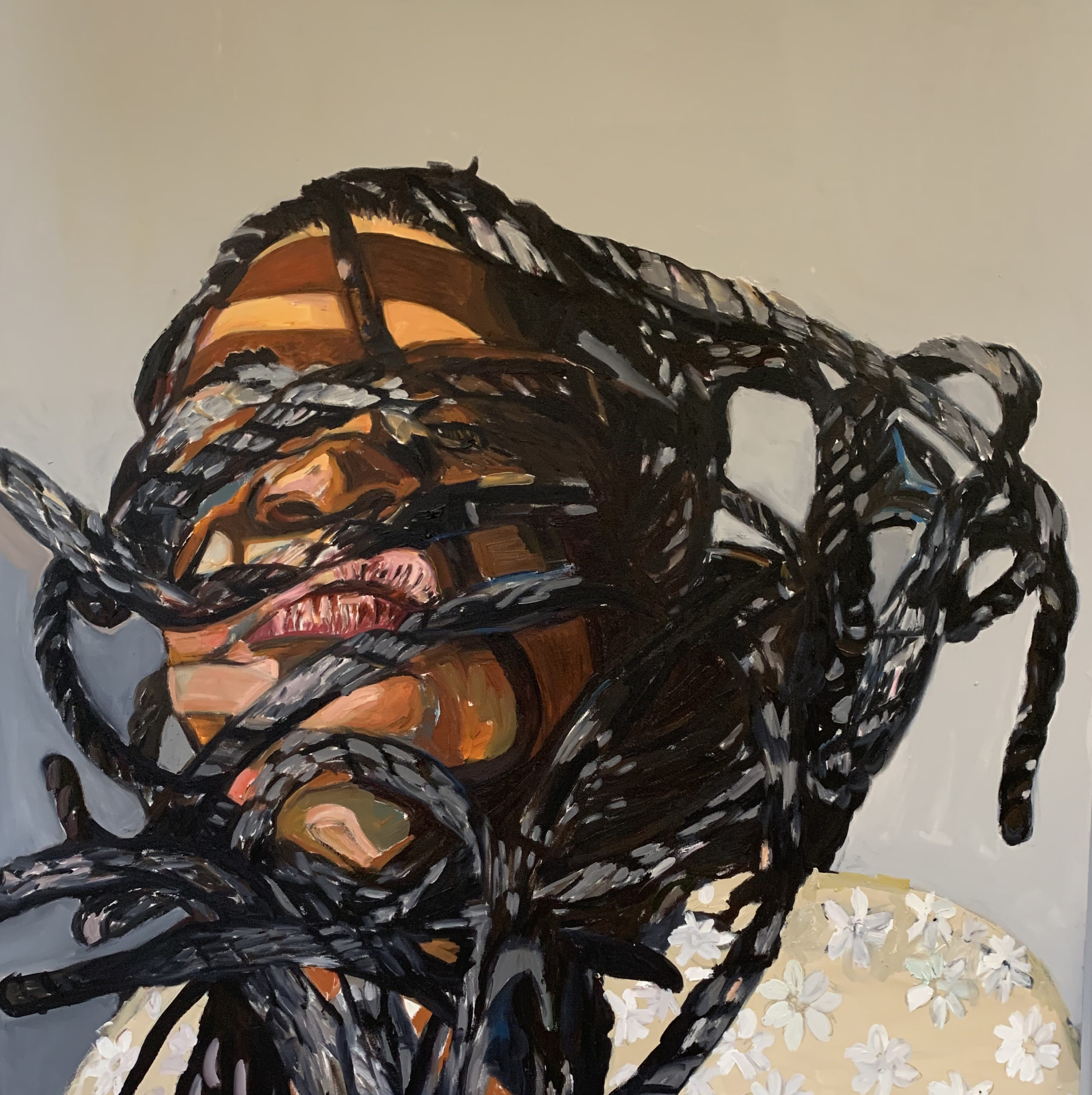 Defiant by Beverly McIver, oil on canvas, 48 x 48 at Craven Allen Gallery  50,000