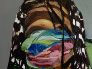 by Beverly McIver, oil on canvas, 30 x 30 at Craven Allen Gallery