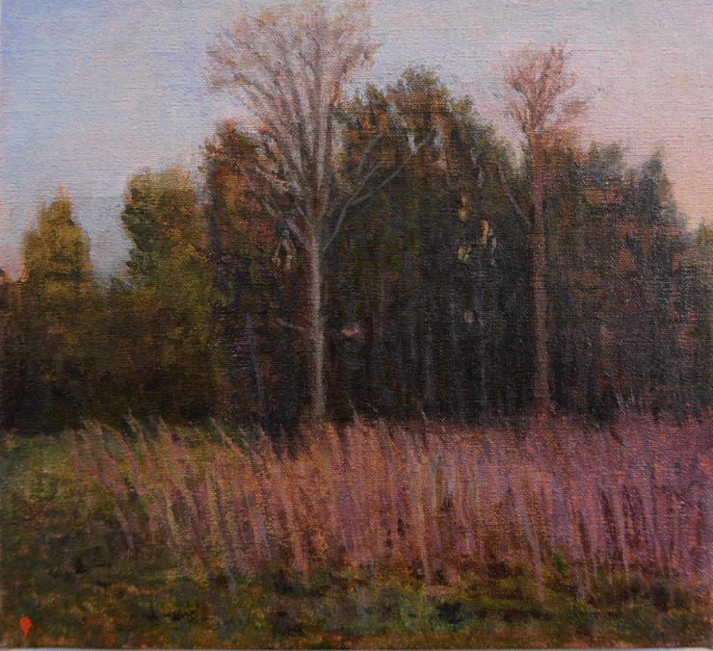 Late Winter, Oil and watercolor on linen 10 x 11 by John Beerman at Craven Allen Gallery