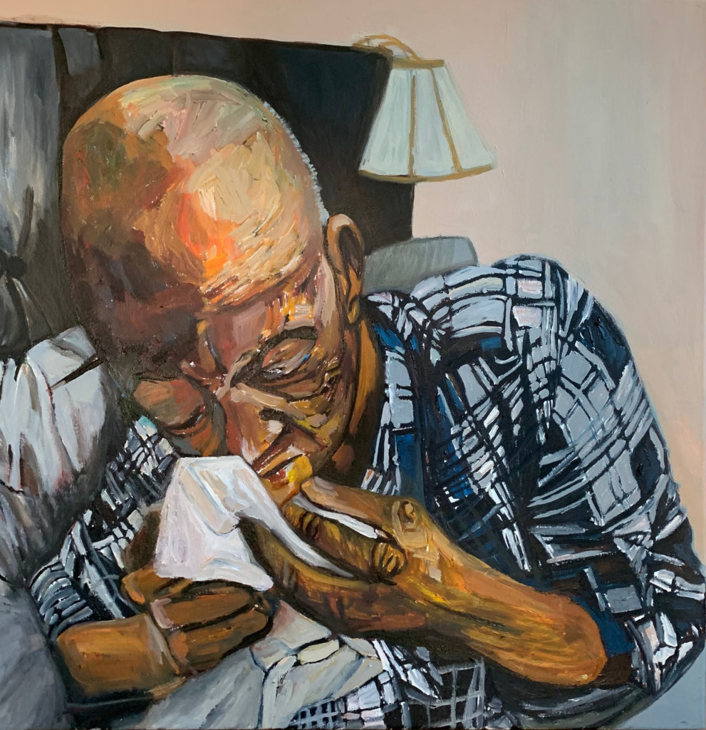Daddy Eating a Peach by Beverly McIver, oil on canvas, 30 x 30 at Craven Allen Gallery  30,000