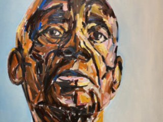 Proud Daddy by Beverly McIver, oil on canvas, 30 x 30 at Craven Allen Gallery  30,000