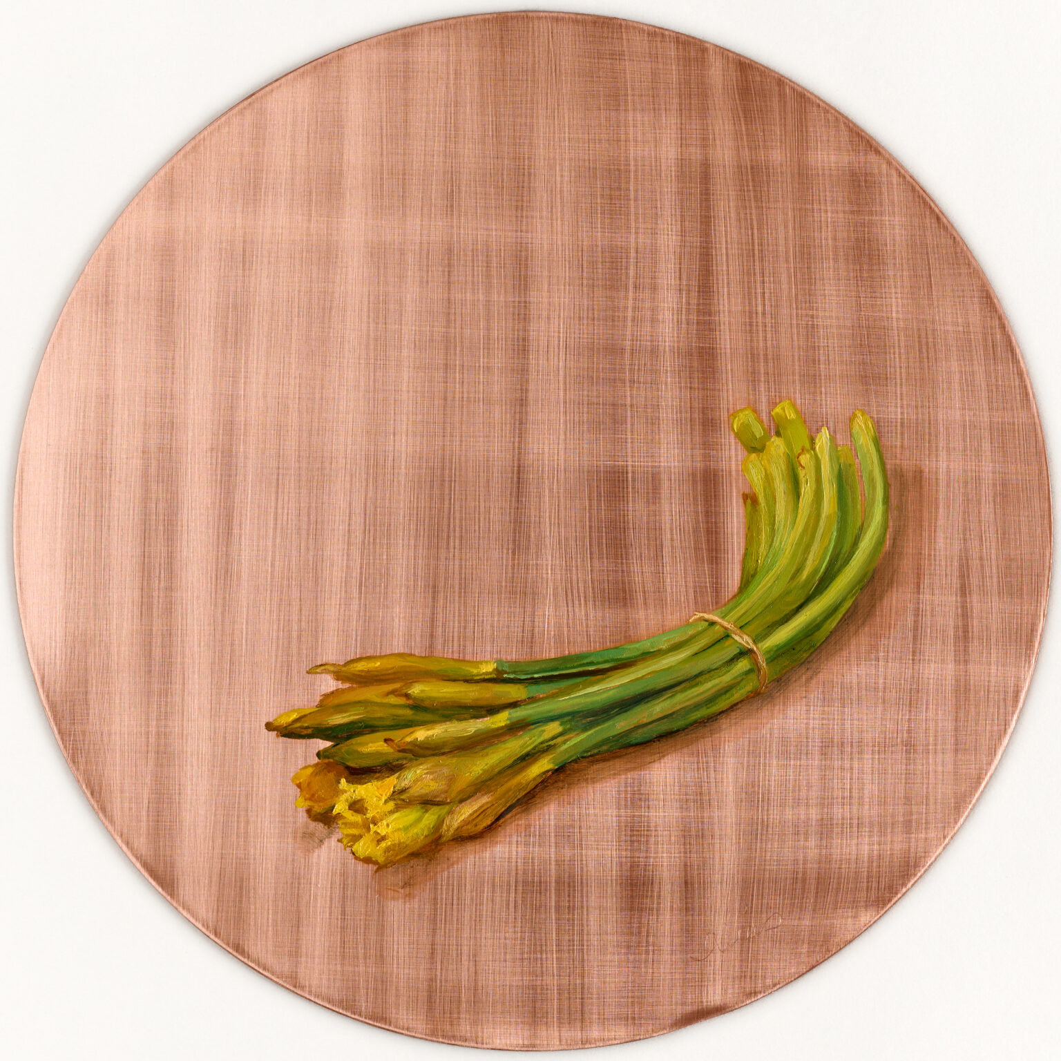 Daffodil Bundle by Alia El-Bermani, oil on copper, 12 x 12, 3,500