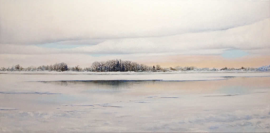 Edinboro Lake by Sue Sneddon, oil on canvas, 15 x 30 at Craven Allen Gallery 2800