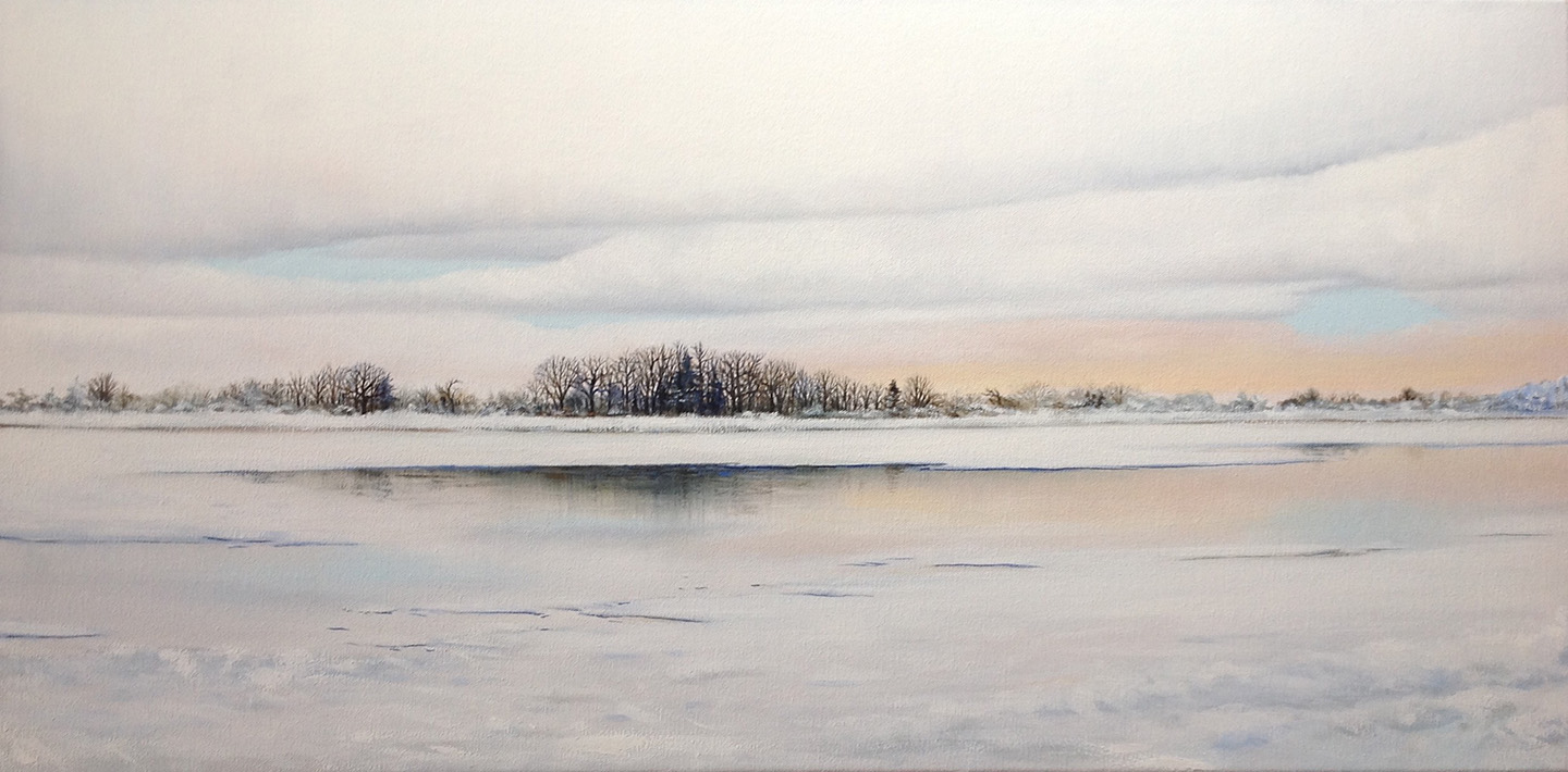 Edinboro Lake by Sue Sneddon, oil on canvas, 15 x 30 at Craven Allen Gallery 2800