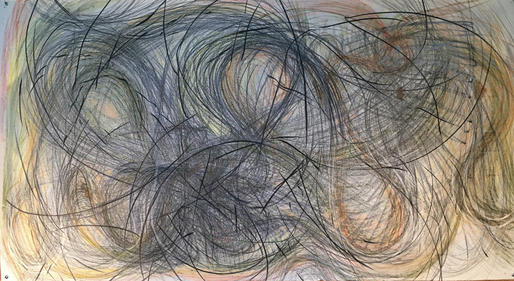 EnergyAir by Ippy Patterson, graphite, prismacolor pencil, oil pastel, coffee, 44 x 77 at Craven Allen Gallery