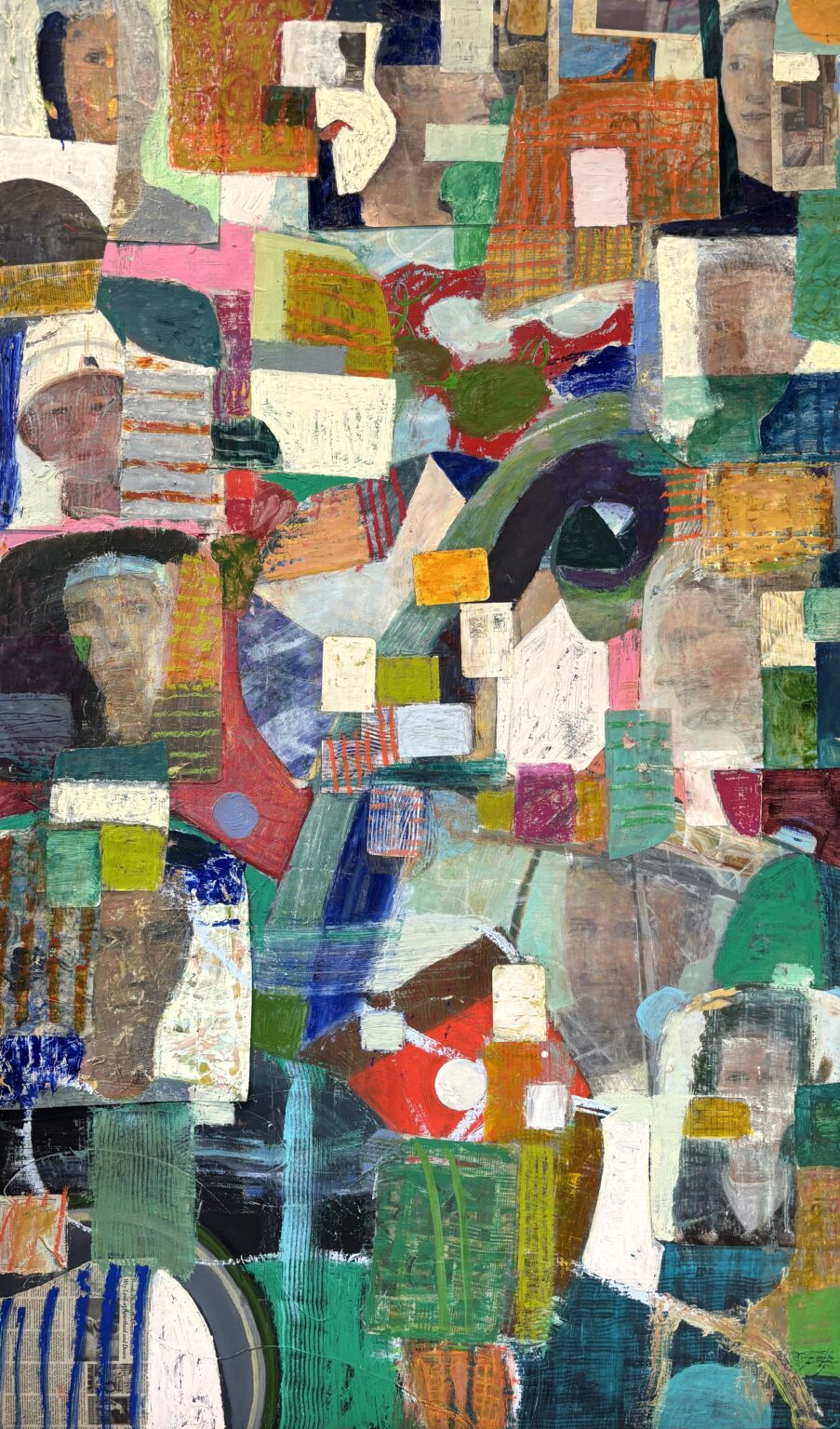 Fellow Travelers by John Beerman, mixed media on linen, 78 x 46, SOLD