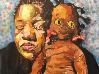 Finding Grace by Beverly McIver, oil on canvas, 30 x 30 at Craven Allen Gallery