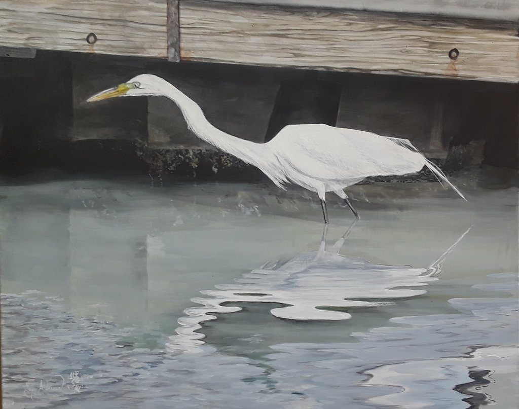 Fishing in Southport, acrylic on canvas, 24 x 30 by Tony Alderman at Craven Allen Gallery