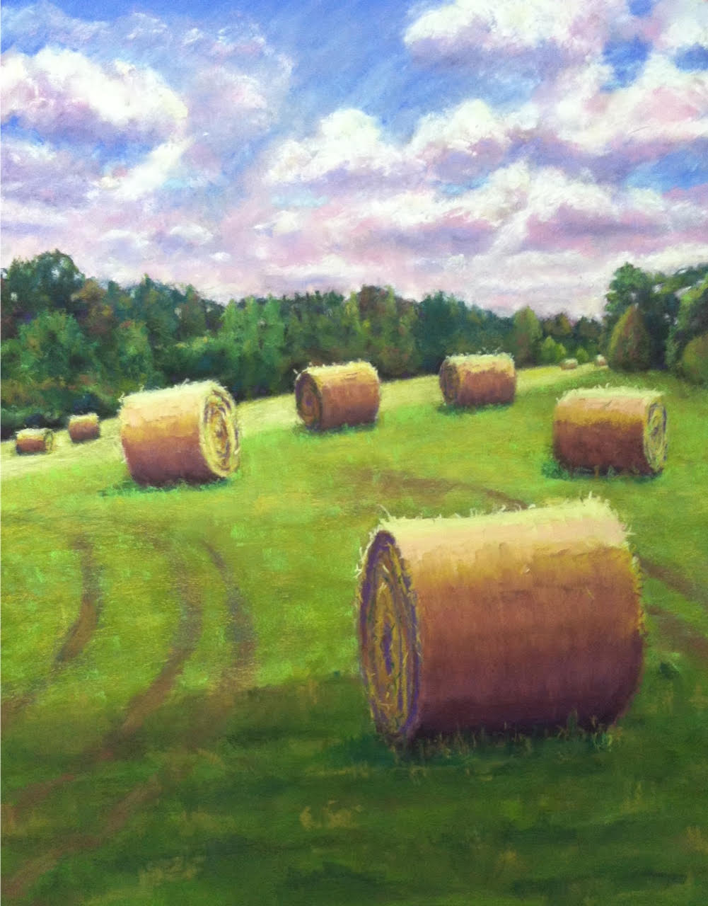 Rolled Hay Bales by A. Hunter Taylor, pastel 19.5 x25.5 at Craven Allen Gallery