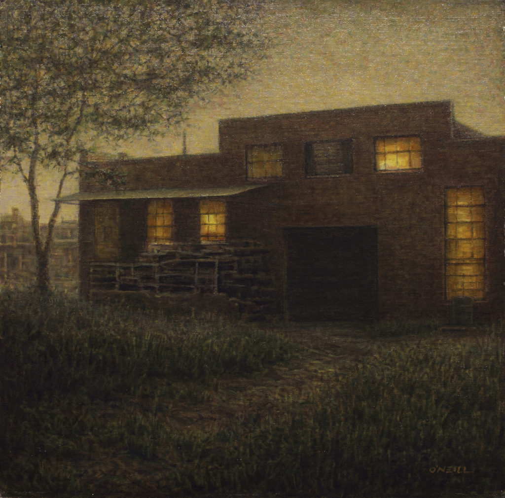Behind the Ironworks by Gerry O’Neill, oil on canvas, 16×16 at Craven Allen Gallery