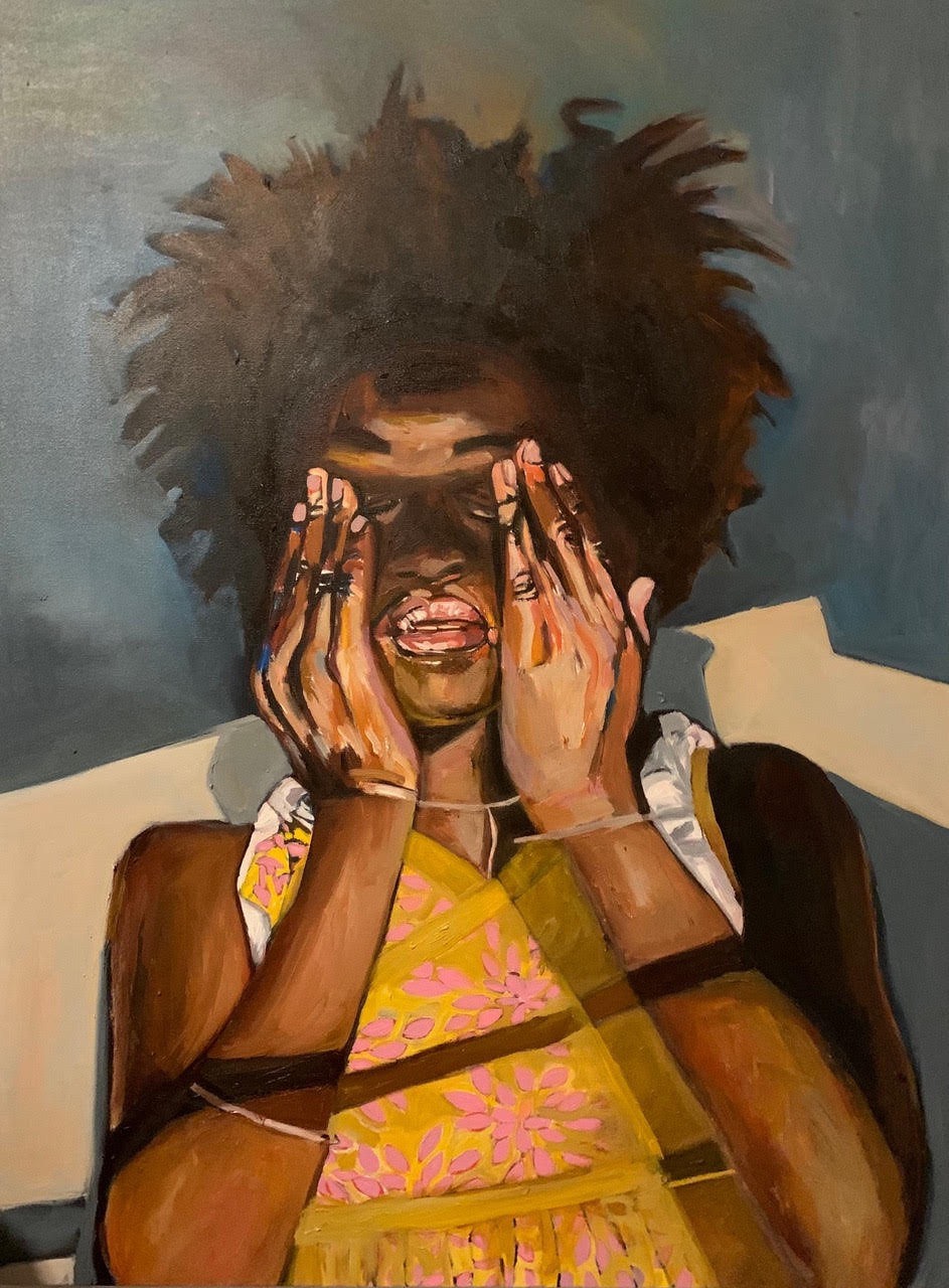 Girl Closing Her Eyes by Beverly McIver, oil on canvas, 48 x 36 at Craven Allen Gallery  45,000