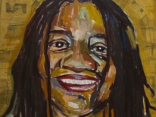 Happy,  oil on canvas .30&times;30.by Beverly McIver at Craven Allen Gallery