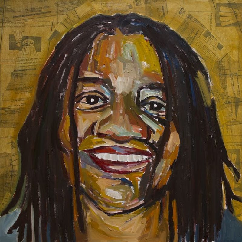 Happy,  oil on canvas .30×30.by Beverly McIver at Craven Allen Gallery
