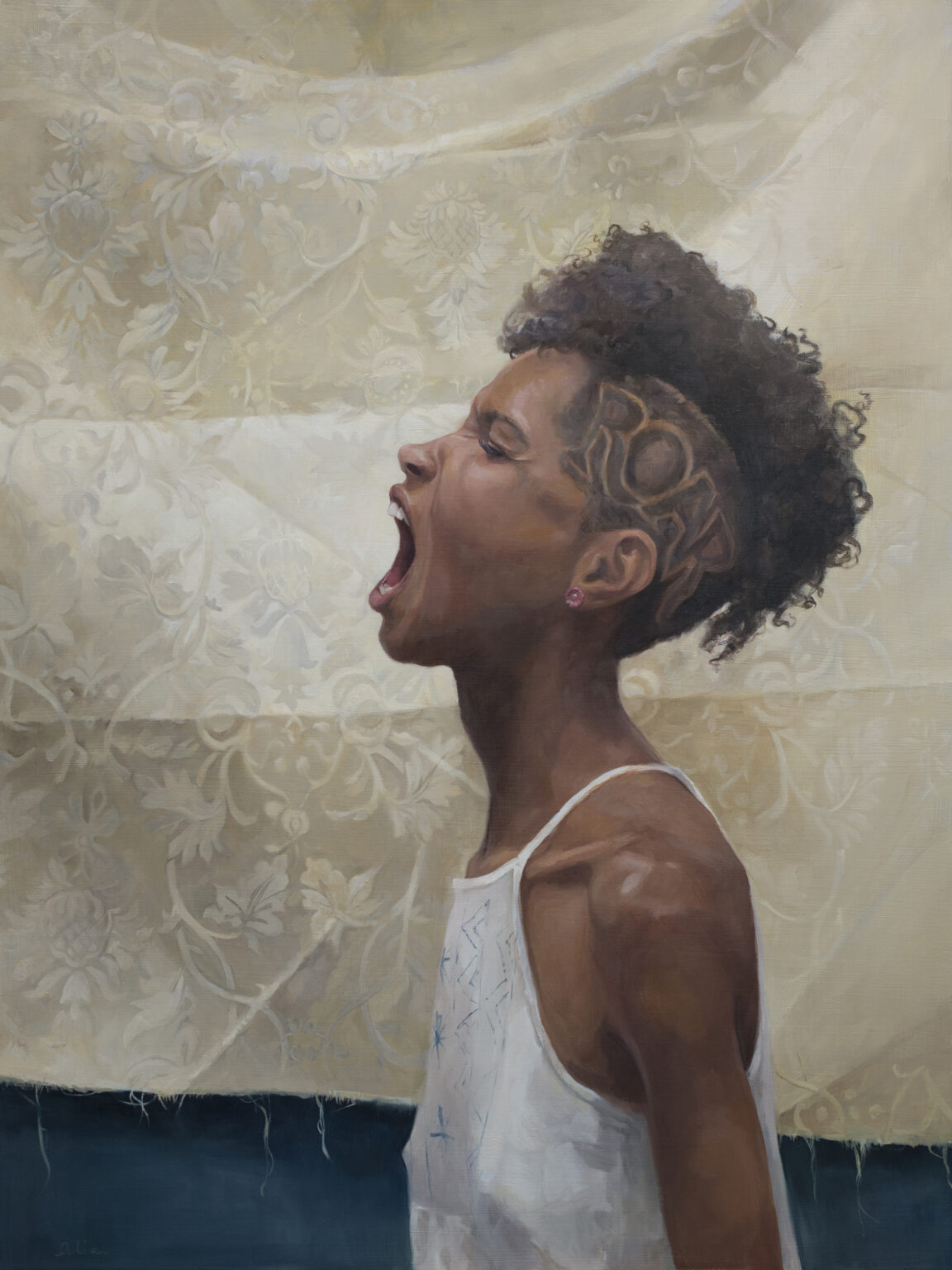 Hear Me by Alia El-Bermani, oil on aluminum, 40 x 30, 15,000