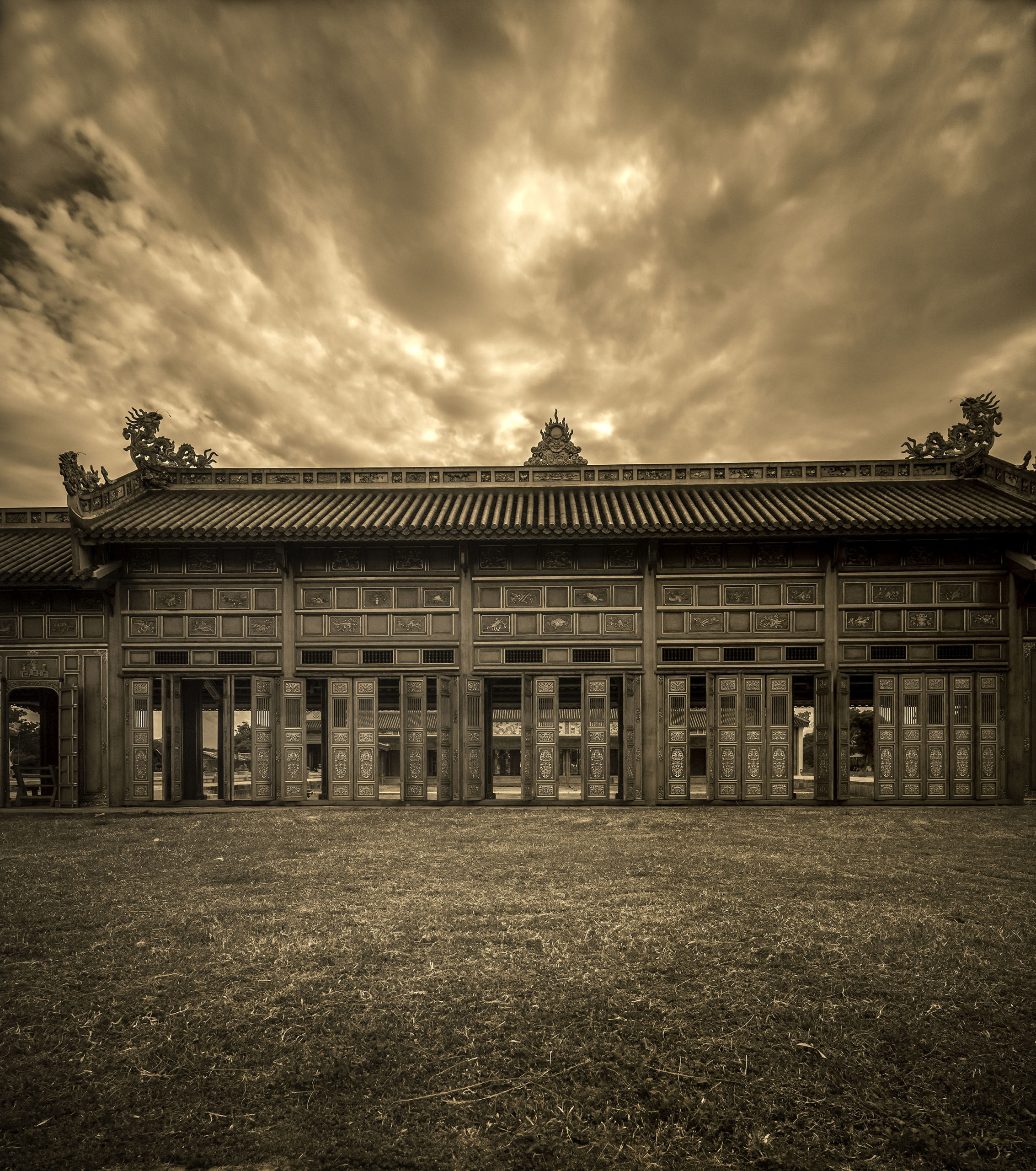 Pagoda Hue Vietnam, outside doors by Greg Plachta, photograph at Craven Allen Gallery