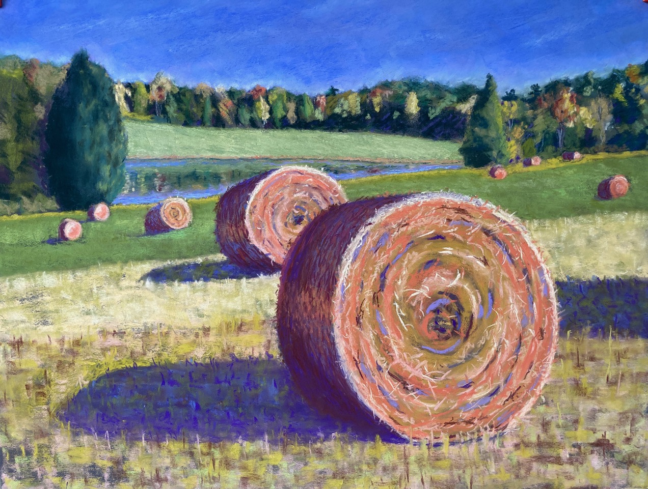 Hay Bales by Pond by A. Hunter Taylor,  pastel, 19.5 x 25.5 unframed at Craven Allen Gallery   1100
