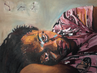 Depressed in Rome, Oil on canvas, 35 x 37.5 by Beverly McIver at Craven Allen Gallery