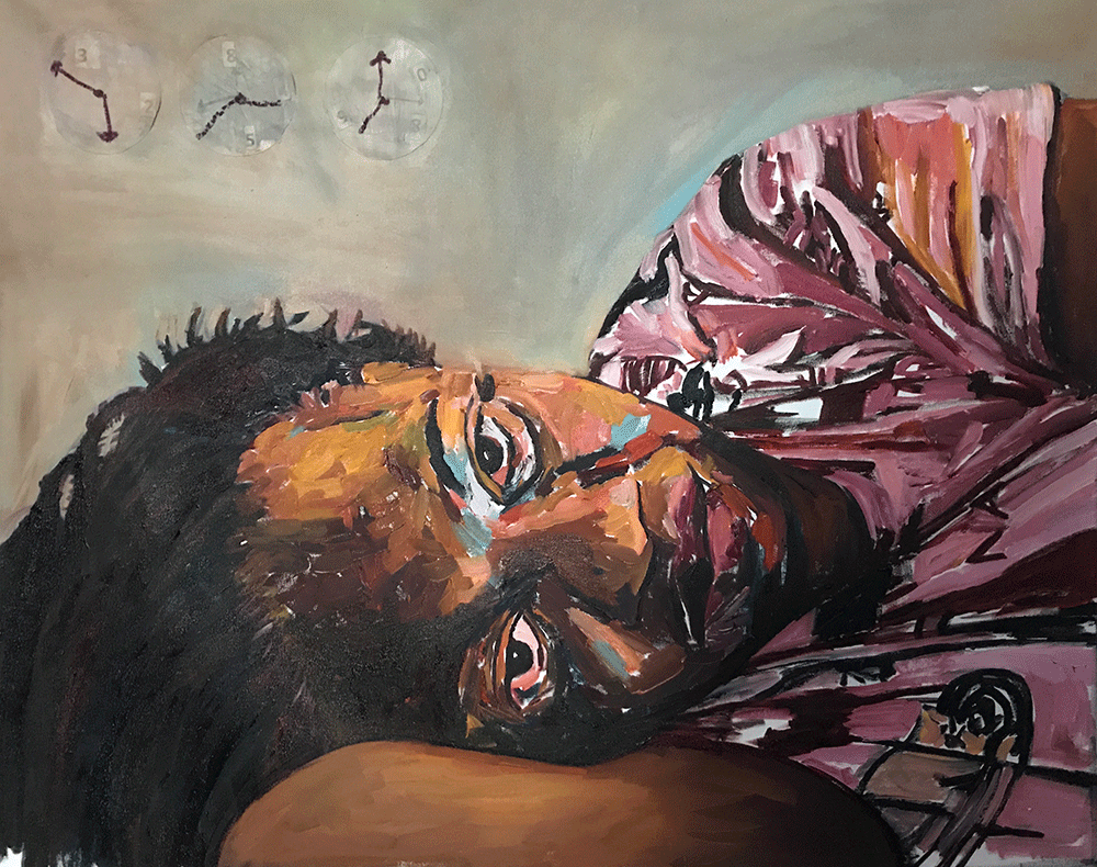 Depressed in Rome, Oil on canvas, 35 x 37.5 by Beverly McIver at Craven Allen Gallery