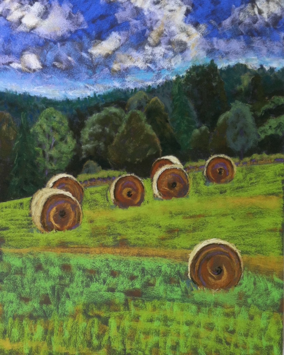 Rolling Hay Bales by A. Hunter Taylor,  pastel, 25.5 x 19 framed at Craven Allen Gallery   1200
