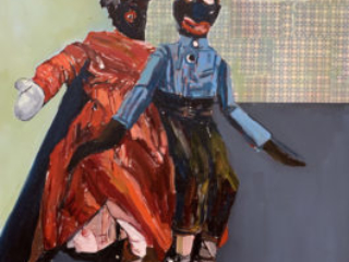 Kissing Cousins by Beverly McIver, oil on canvas, 30 x 30 at Craven Allen Gallery