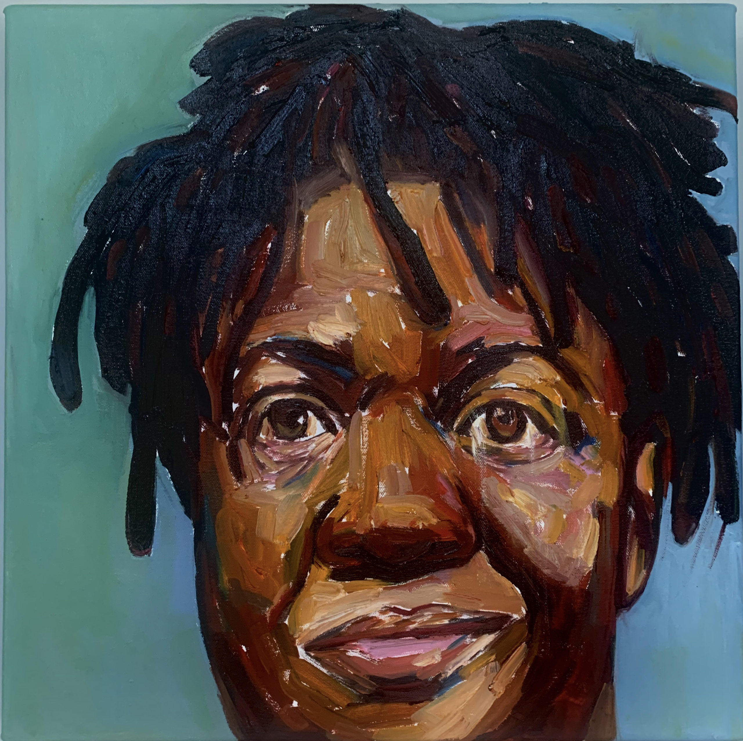 Covid Cut by Beverly McIver, oil on canvas, 20 x 20 at Craven Allen Gallery  15,000