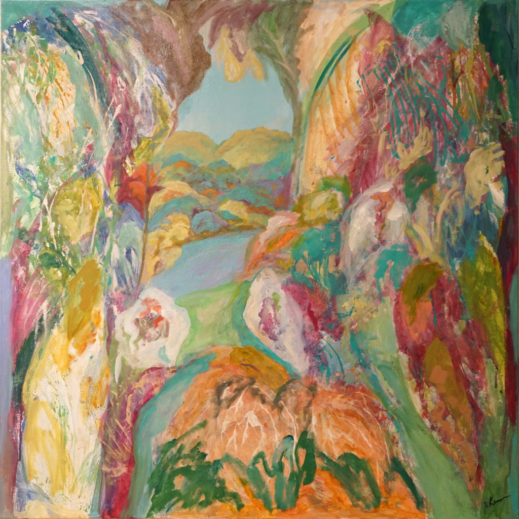 Flora Series XIV by Judy Keene, acrylic on linen canvas, 30×30- at Craven Allen Gallery
