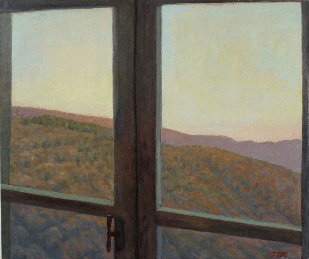 La Fortezza, View from Window Winter Late Afternoon Light on Mountain, Oil on linen, 16 x 20 by John Beerman at Craven Allen Gallery