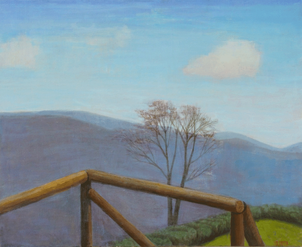 La Fortezza, View From Window, Winter, Late Afternoon Light on Mountain, oil on linen, 16 x 20  by John Beerman at Craven Allen Gallery