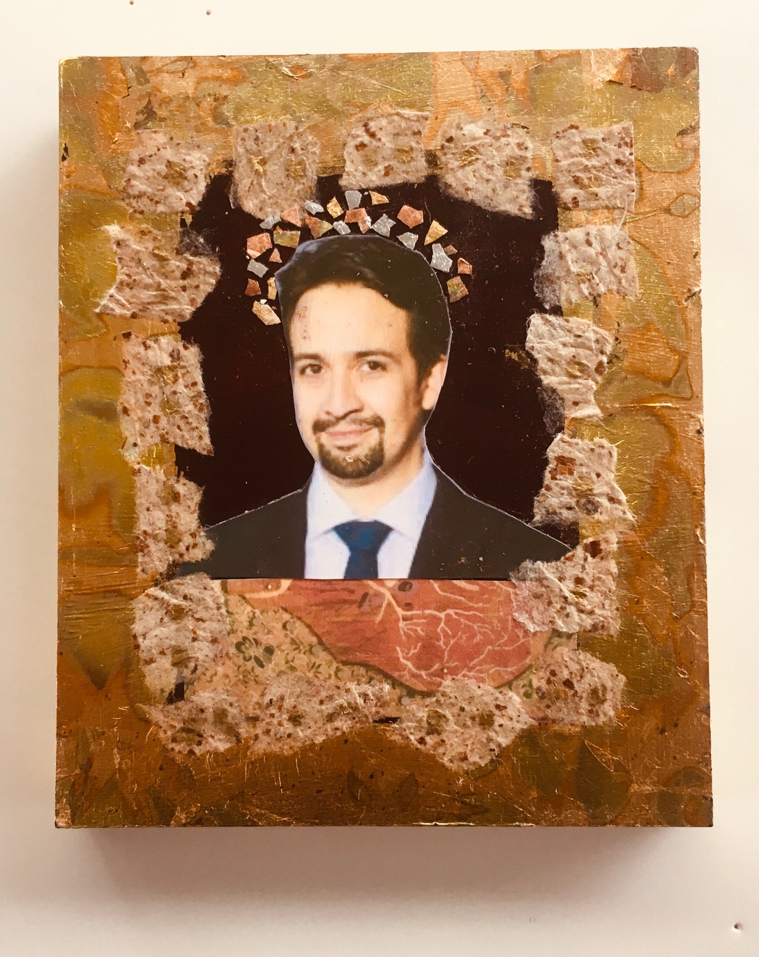 Lin-Manuel by Madelyn Smoak, collage on wood , 6 x5 at Craven Allen Gallery