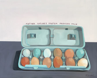 Mother Natures Protien Provider Pack, oil on canvas,  36×24 by Rachel Campbell at Craven Allen Gallery