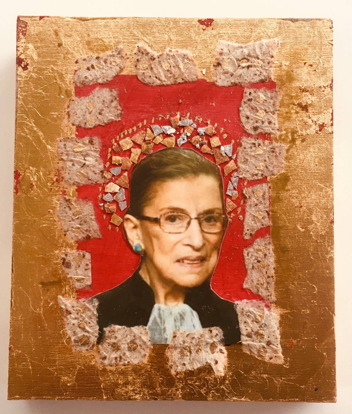 Notorious RBG by Madelyn Smoak, collage on wood, 6 x5 at Craven Allen Gallery