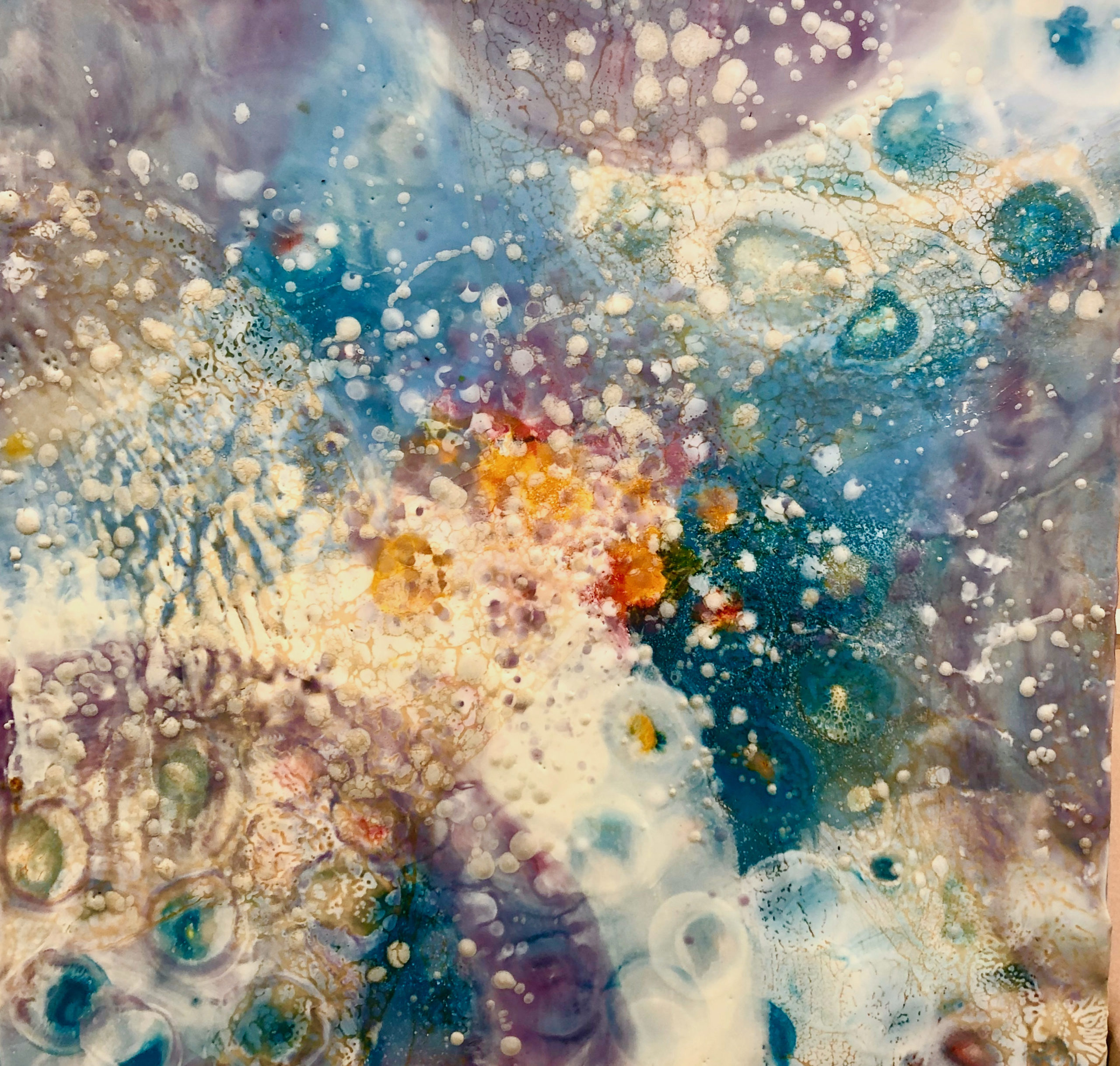 Mystery of Space 2, by Peg Bachenheimer, encaustic, 18x18 at Craven Allen Gallery
