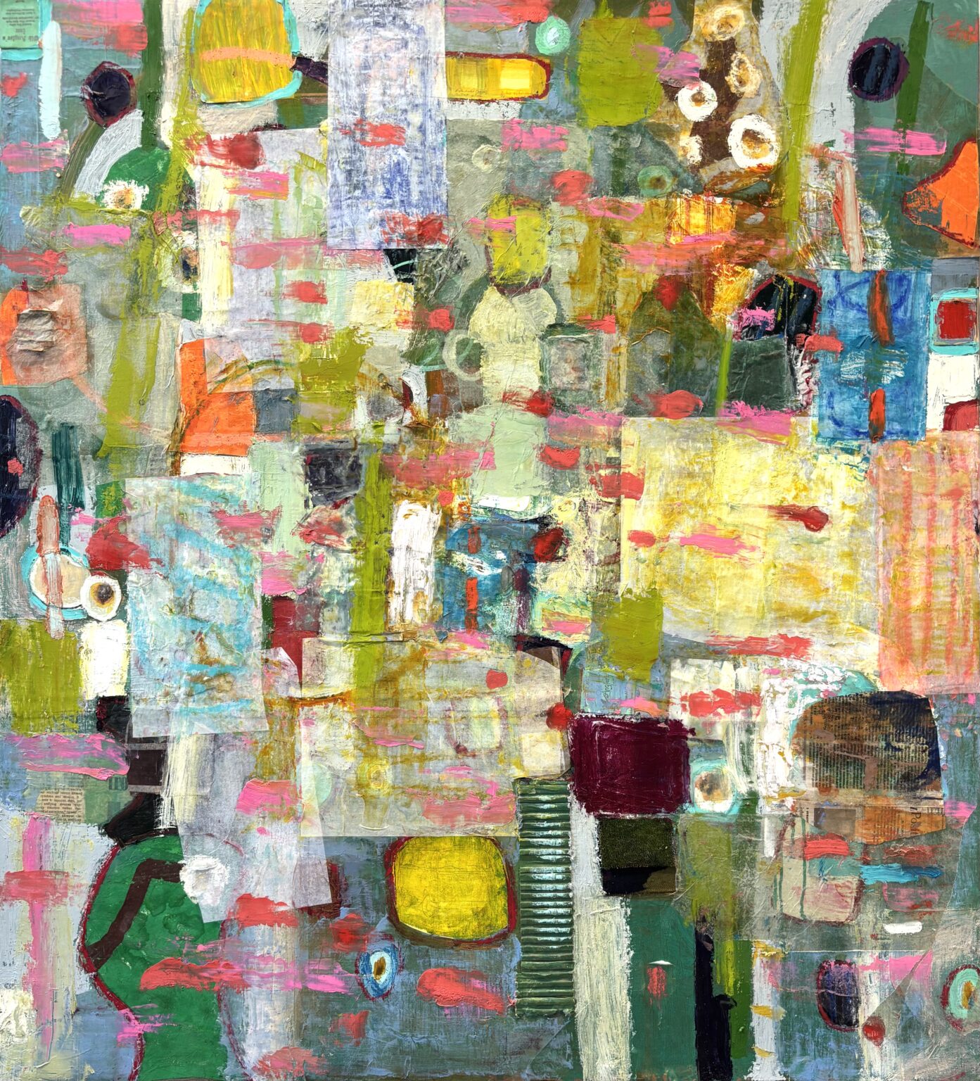 Pink Smudges by John Beerman, mixed media on linen, 40×36, $28,000