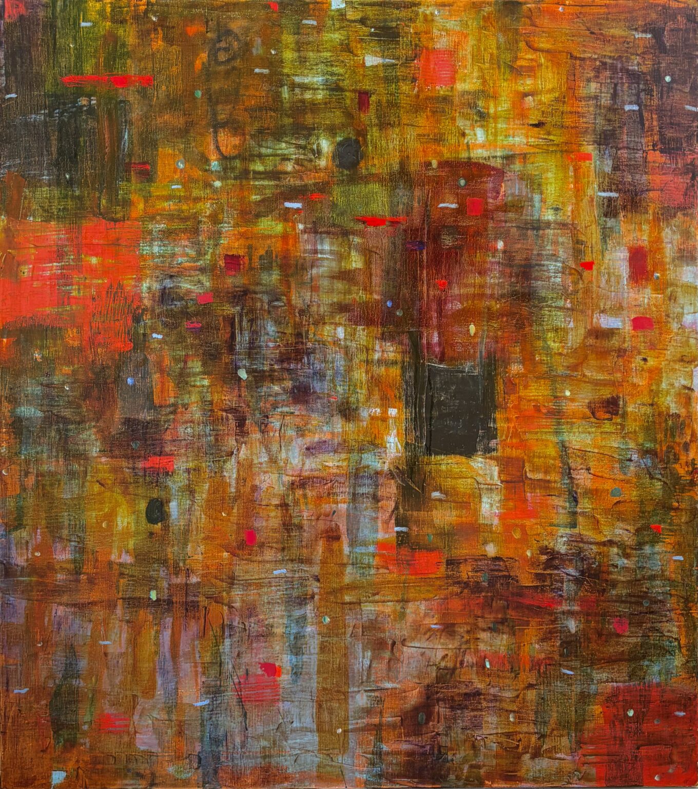 Red Painting by John Beerman, mixed media on linen, 52×46, $36,000
