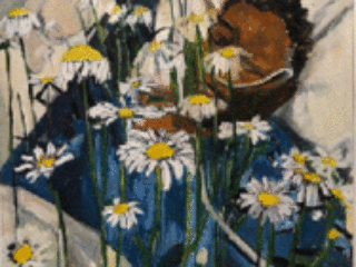 Sharon Pushing Up Daisies II, Oil on Canvas, 31&rdquo;x47 by Beverly McIver at Craven Allen Gallery