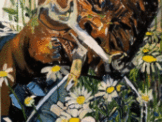 Sharon Pushing Up Daisies, Oil on Canvas,  31&rdquo;x47 by Beverly McIver at Craven Allen Gallery