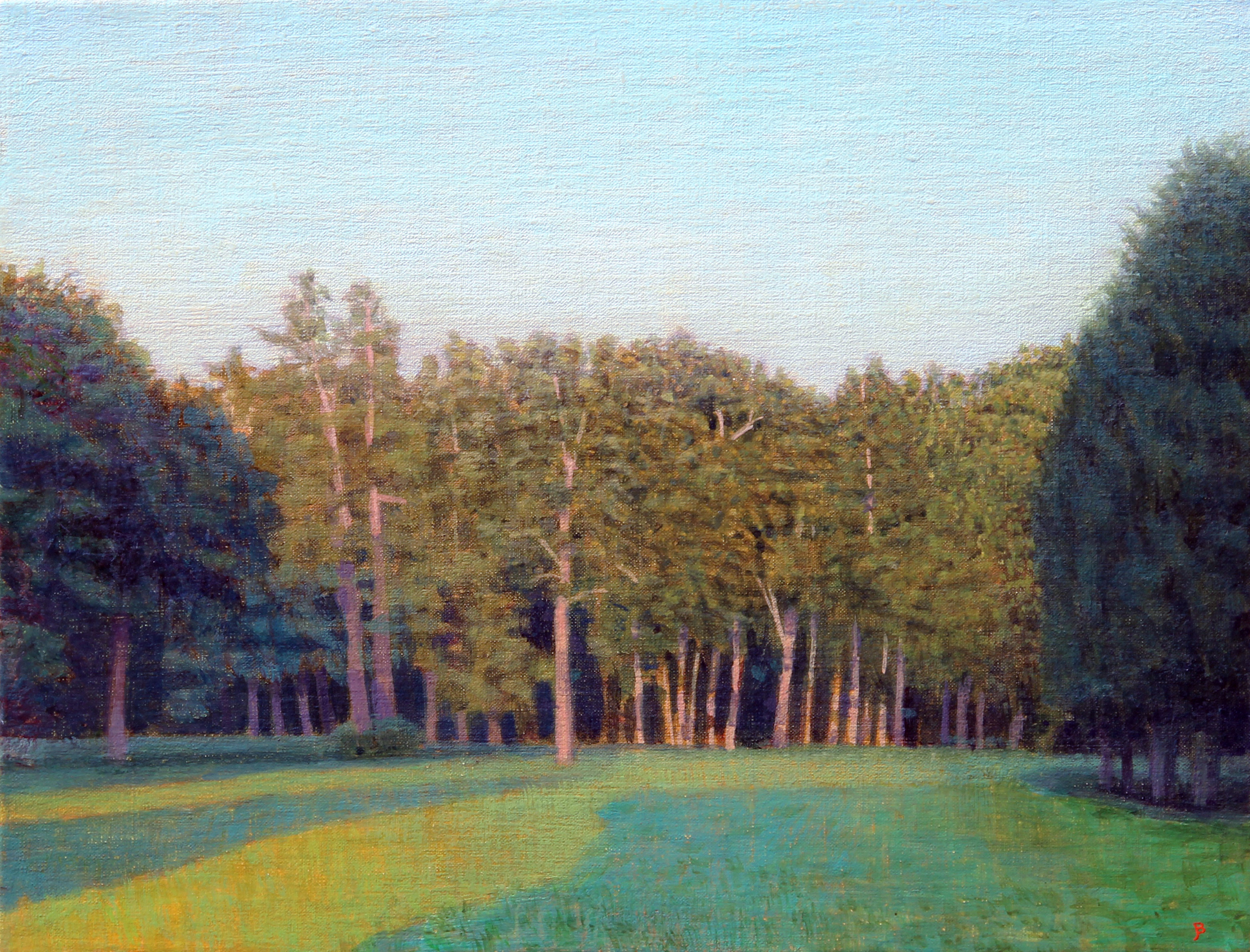 Southfield #2, Summer Morning Looking West, Oil and egg tempera on linen, 10 x 13 by John Beerman at Craven Allen Gallery