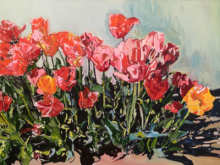 Sunny Tulips by Beverly McIver, oil on canvas, 36 x 48 at Craven Allen Gallery