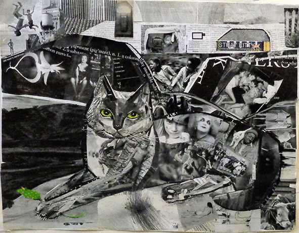 Play City, Pretty Kitty,  collage, 26 x 30 by Kathryn DeMarco at Craven Allen Gallery