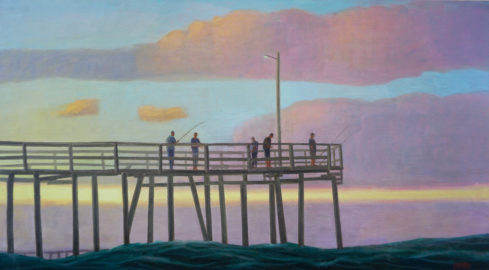 Twilight Pier, Oil and egg tempera on linen 30 x 54 by John Beerman at Craven Allen Gallery