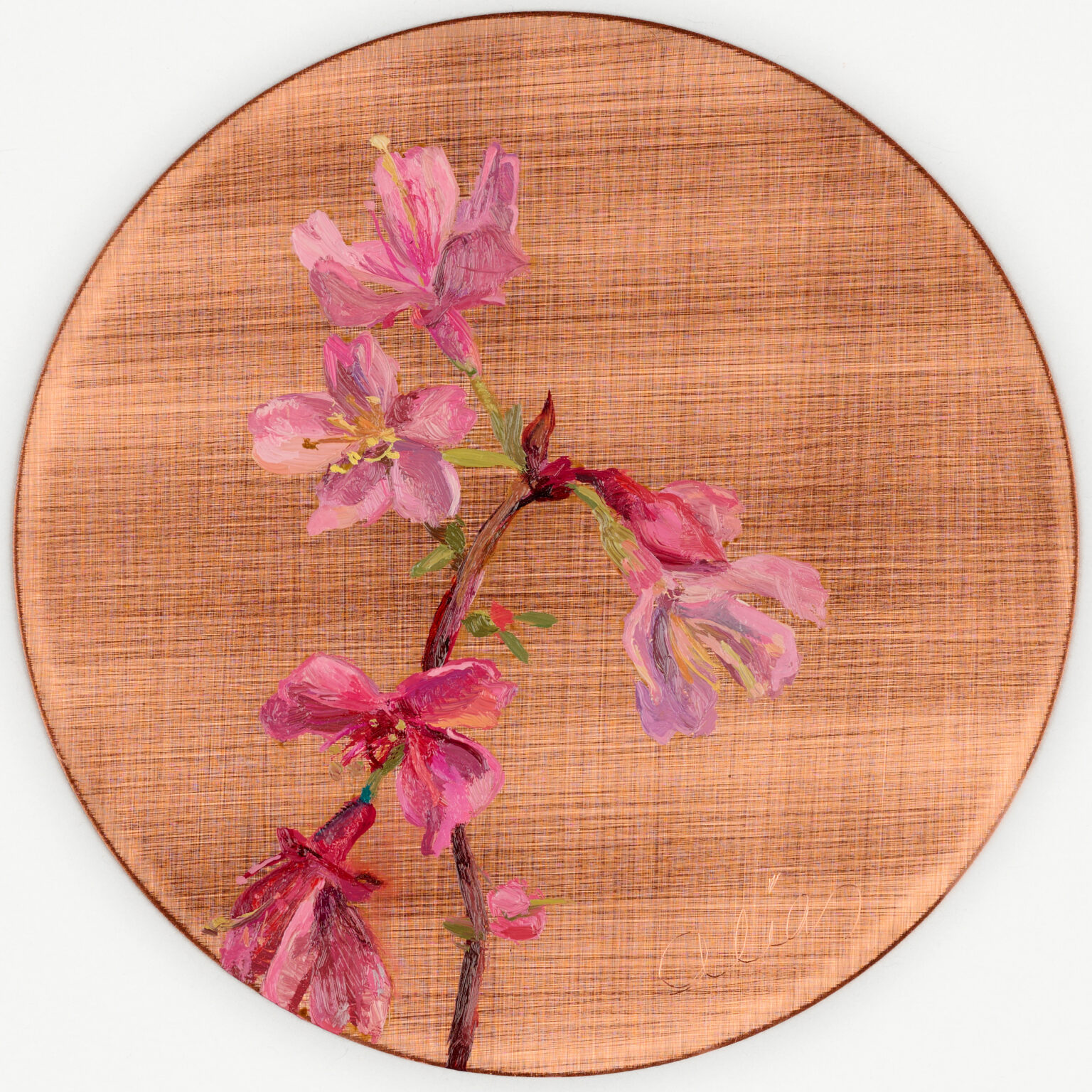 Weeping Cherry by Alia El-Bermani, oil on copper, 4 x 4, 1,000