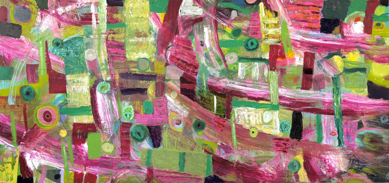 What the Flower Knows by John Beerman, mixed media on linen, 37 x 78, $40,000