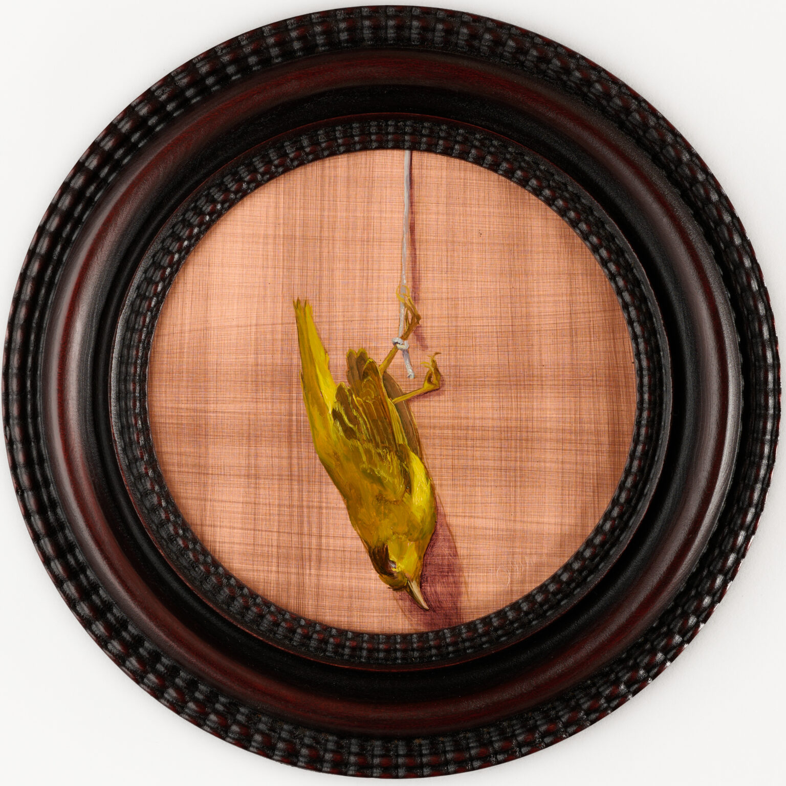 Yellow Warbler by Alia El-Bermani, oil on copper, 8 x 8, 2,000