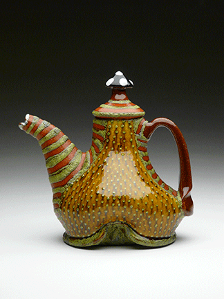 Ooompaloomp Teapot by Ronan Peterson, red earthenware, 10.5 x 8 x 4 at Craven Allen Gallery   220