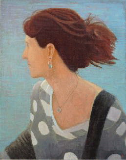 TR with Polka Dot Sweater, oil and egg tempera on linen, 20 x 16 inches by John Beerman at Craven Allen Gallery