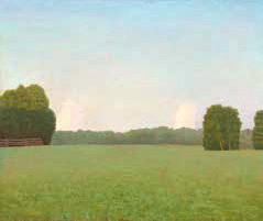 Six-Acre Parcel Looking East, Summer Evening #2, watercolor and oil on linen, 42 x 50 by John Beerman at Craven Allen Gallery